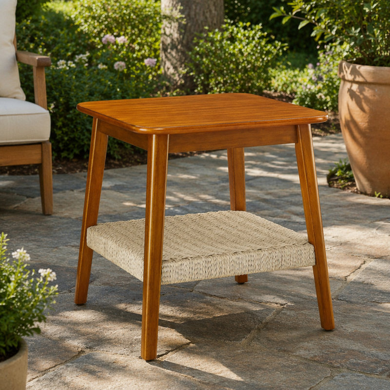 Table d'appoint 23 "Mid-Century avec tablette tissée, table d'appoint Boho avec rangement