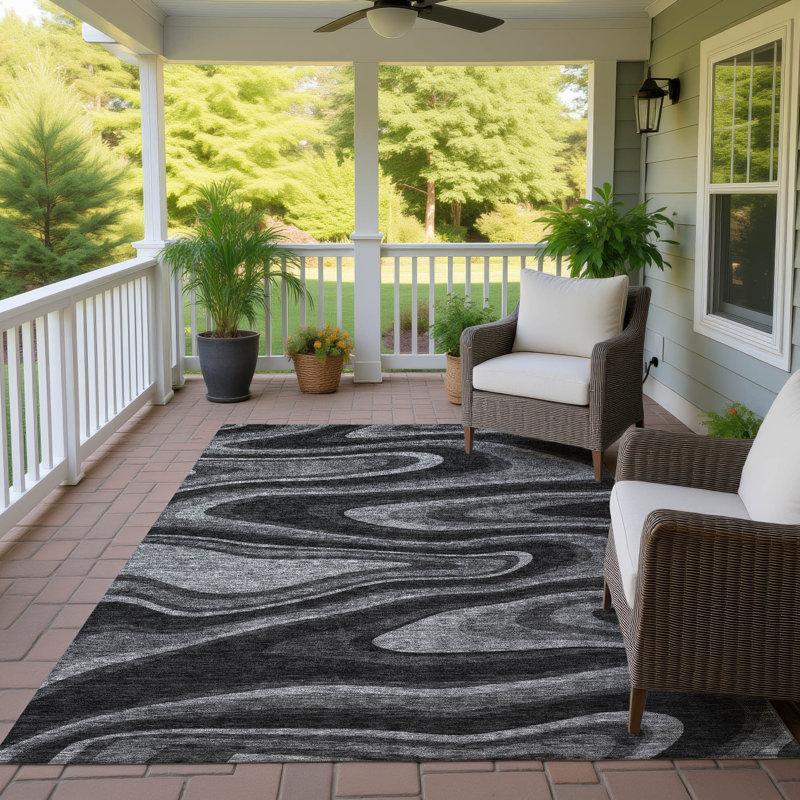 Machine Washable Indoor/Outdoor Chantille ACN2493 Abstract Rug, 2'6" x 3'10", Black