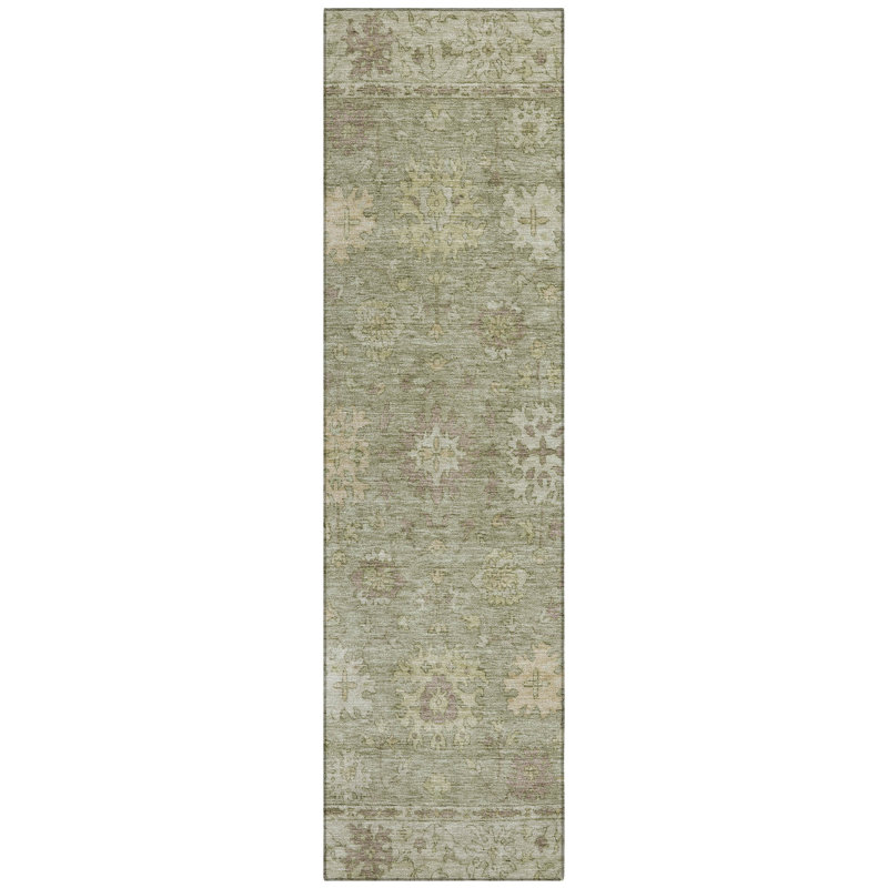 Machine Washable Indoor/Outdoor Xhevrie Sage Rug, Runner 2'3" x 7'6"