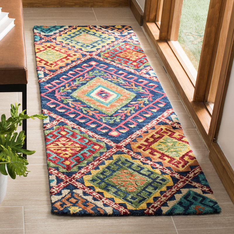 Tapis géométrique en laine touffeté à la main Vahakn, Tapis de couloir 2 pi 3 po x 11 pi