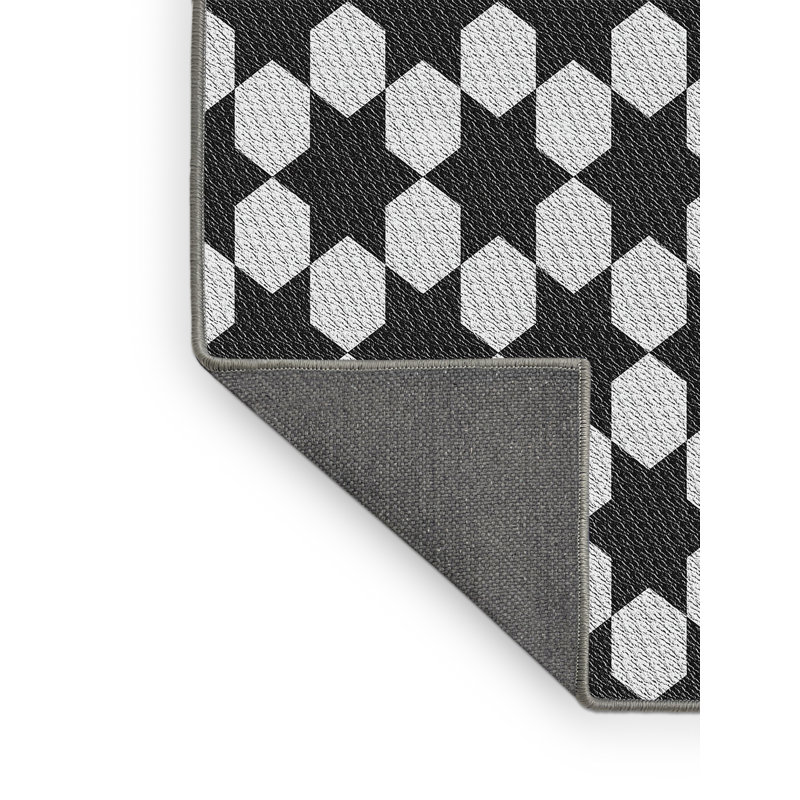Tapis noir/gris tissé à la machine, Rectangle 5 pi x 8 pi
