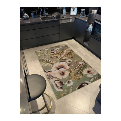 Green Themed Rose Floral Patterned Creative Modern Decorative Rug