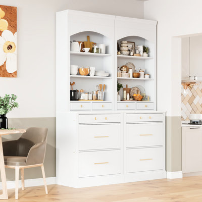83.7Inch Freestanding Kitchen Cupboard, White Faux Marble Top, 5 Drawers & Adjustable Shelf, 2 For Stylish Organization Tall Cabinet, High, With Storage And Home Efficiency