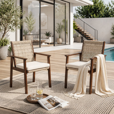Chaise de salle à manger d'extérieur, chaises de patio en bois d'acacia et rotin tissé en osier, siège de fauteuil d'extérieur