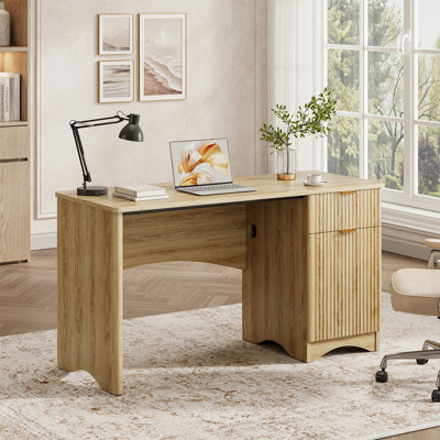 Bureau cannelé 47,24 "avec tiroir et armoire de rangement réglable, bureau d'écriture et d'ordinateur moderne