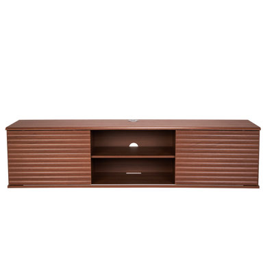 Meuble télé flottant, meuble télé mural de 60 po avec tablette réglable et portes coulissantes, tablette télé flottante à 2 niveaux avec armoire de rangement pour lecteur DVD, boîte de câble, console de jeu, noyer