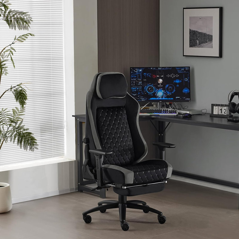 Inbox Zero Adjustable Reclining Ergonomic Swiveling PC & Racing Game Chair, Black/Grey