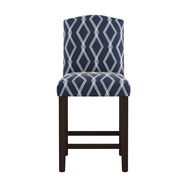 Tabouret de bar et de comptoir April, Tabouret de comptoir (siège d'une hauteur de 26 p, Tissu bleu à chaîne croisée
