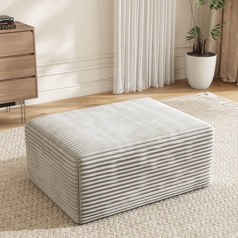 39"  Compression Boneless Corduroy Ottoman, No Assembly Required, Gray White