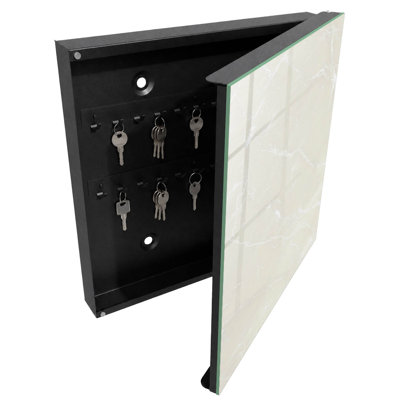 Key cabinet for home, Opens to the left, 30x30x5, White, Imitation marble in delicate colors, 