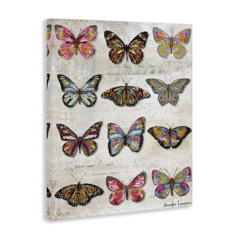 Art mural sur toile Butterfly Love Vintage par Jennifer Lambein, H 30 po x l 24 po