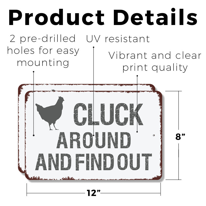 Panneau en plastique Cluck Around and Find Out (paquet de 2) 8 po x 12 po