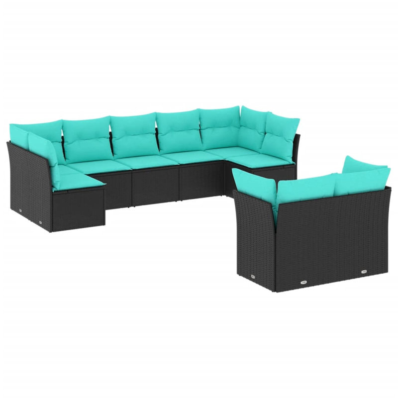  Ensemble de canapé de patio 9 pièces avec coussins en rotin de polyester noir