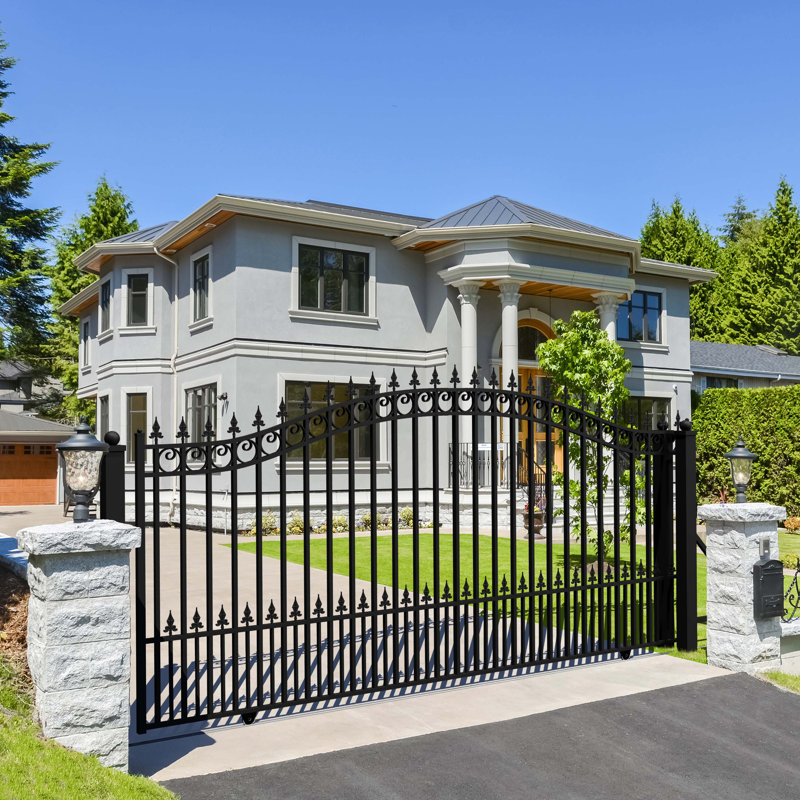 Paris Style Black Steel Arched Sliding Driveway Gate