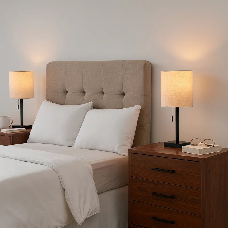 Metal Table Lamp, Black, Beige
