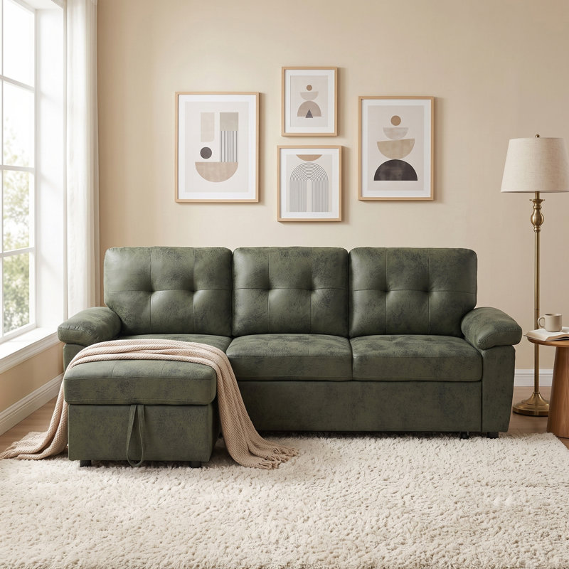 Canapé d'angle moderne avec rangement, canapé-lit en bois de 225 cm pour la maison, Vert