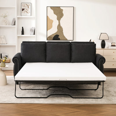 Sleeper Sofa Bed, Pull Out Couch with Mattress, 81.5'' 3 Seater Upholstery Sectional Couches, Modern Linen Convertible Sofa, Living Room Furniture for Small Spaces, Apartment, Studio, Beige