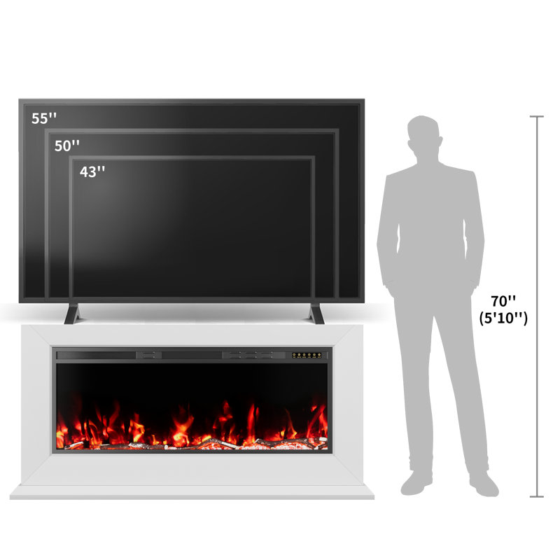 60" Electric Fireplace With Mantel And 12 Flame Effects Tv Stand