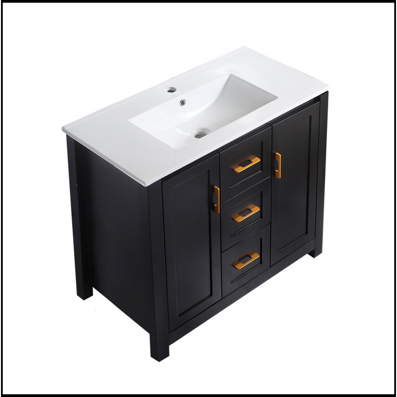 Meuble-lavabo de 36 po avec lavabo simple, meuble-lavabo encastré, armoire de rangement avec 2 portes et 2 tiroirs, fermeture en douceur, rangement multifonctionnel