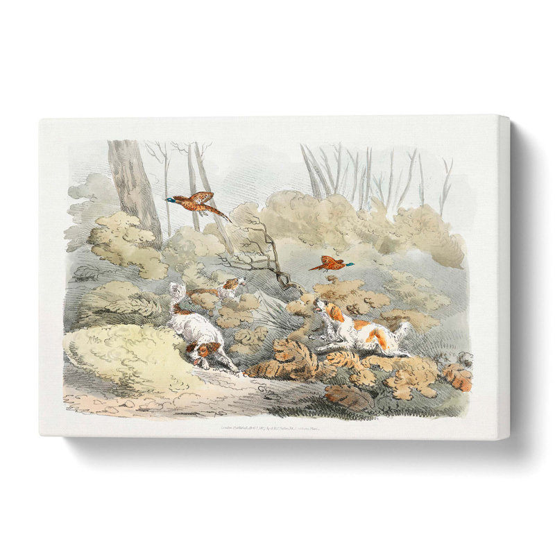Dogs Chasing Pheasants - Wrapped Canvas Painting, 35 cm H x 50 cm W