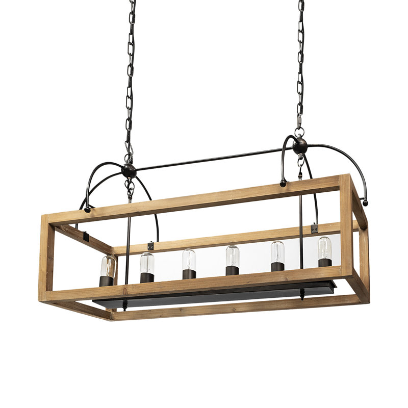 Lustre à six lumières en bois et métal