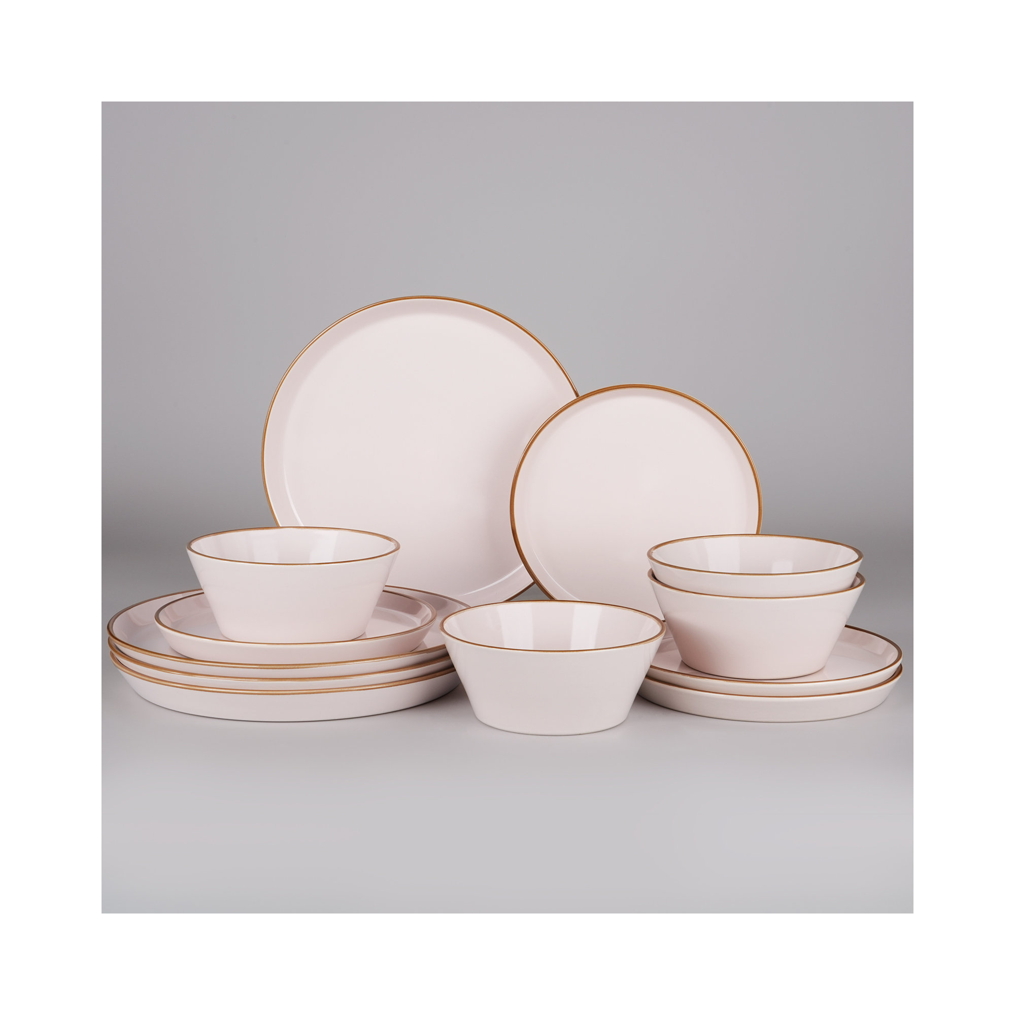 Saturn Plates And Bowls Sets, 12 Piece Dinnerware Sets, Light Pink