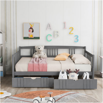 Full Size Daybed Wood Bed With Two Drawers,Gray