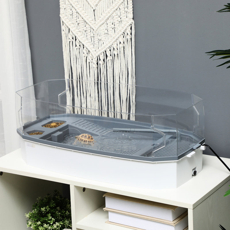 Ensemble d'aquarium tortue avec filtre et aire d'alimentation - 24,5 po x 12,13 po 9 po, blanc