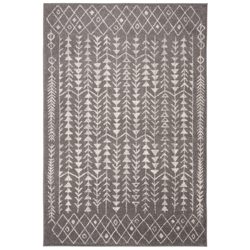 Tapis gris foncé / ivoire Renshaw, Rectangle 5 pi 3 po x 7 pi 6 po