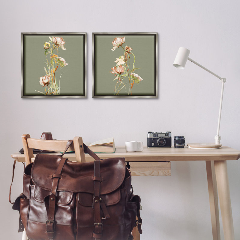 "Classic Blooms On Green" par Liz Jardine, 2 pièces sur toile, Cadre flottant gris lustré, H 18 po x l 36 po