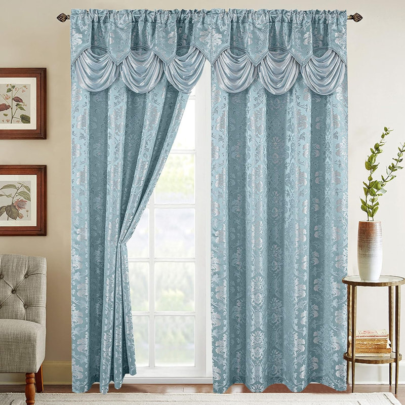 Valance Semi Sheer Curtain Pair, Blue