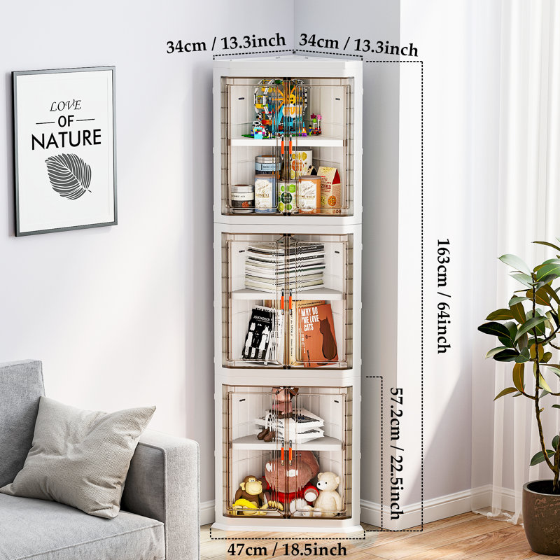 Meuble de rangement triangulaire en coin avec portes, grande capacité, pliable, en plastique, anti-poussière, idéal pour le salon, la chambre à coucher ou la cuisine.