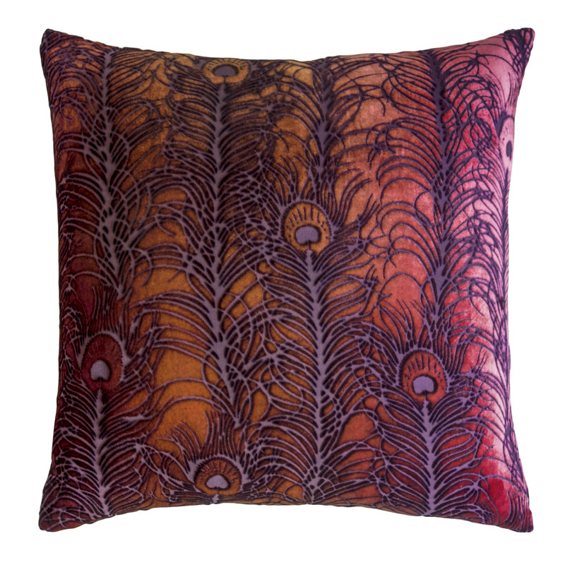 Peacock Feather Square Velvet Pillow Cover & Insert, Square 18", Wildberry