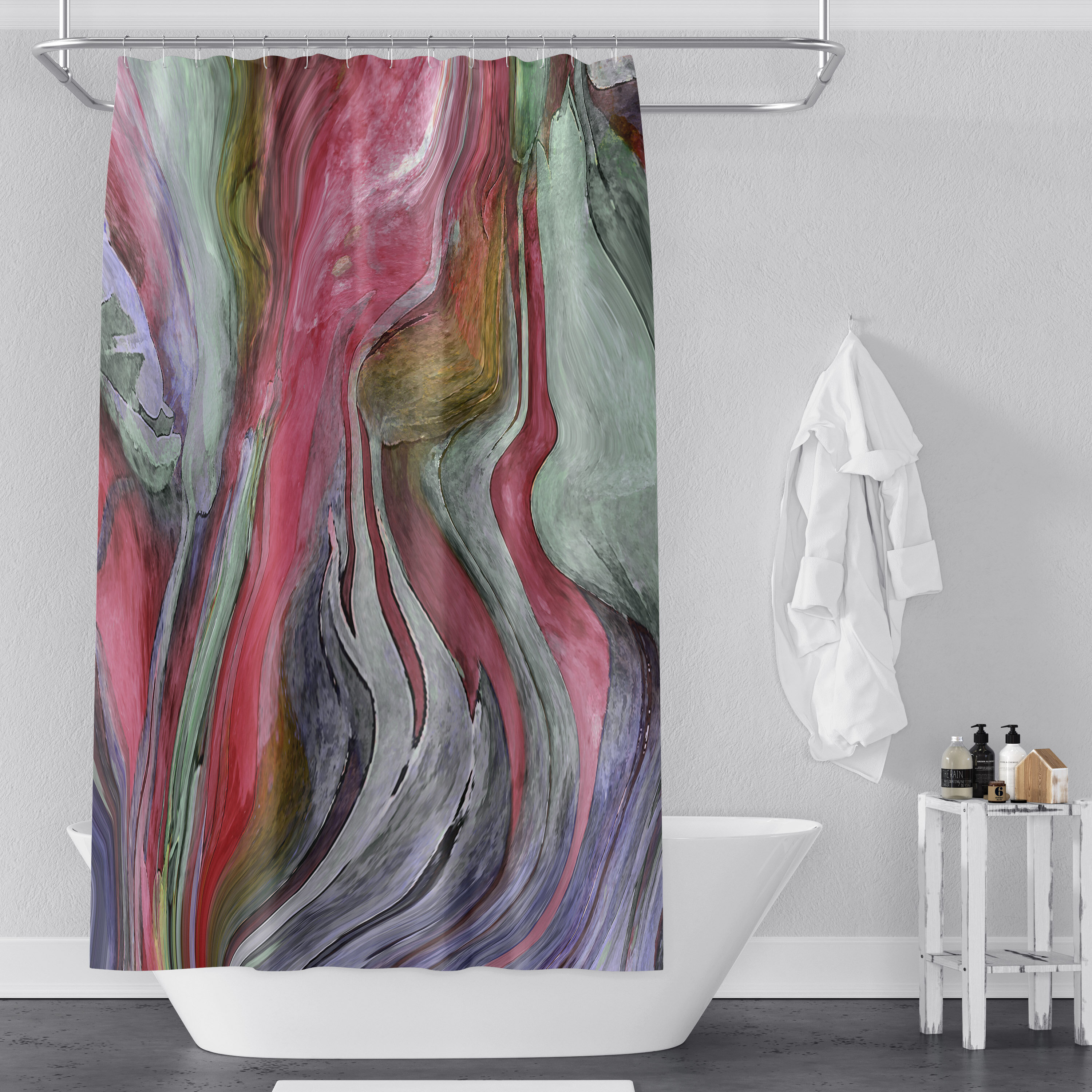 Blue Shower Curtain, Graffiti Ombre Fabric Shower Curtains For
