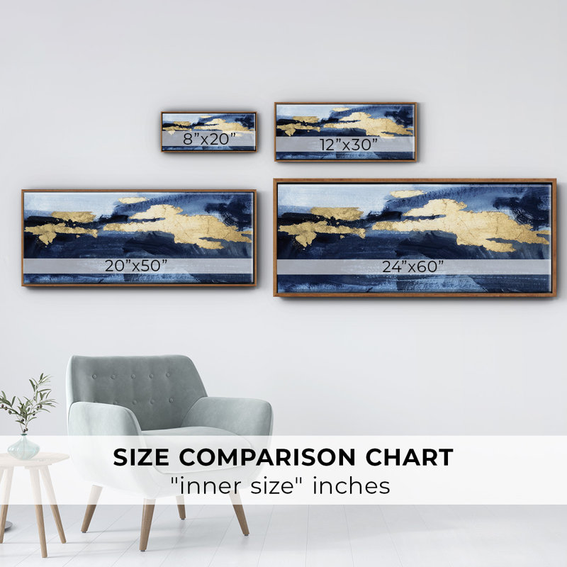 Gilded Indigo Sea II - toile encadrée, H 8 po x l 20 po