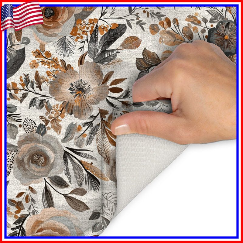 Tapis de bain floral, Simple - L 17 po x l 24 po, Floral brun