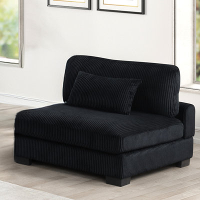 Contemporary Armless Chair In Black, Beech Wood Frame, Deep Cushioned Seat, Soft Corduroy Upholstery, Ideal For Primary Living Rooms, 45.42 Wide, Blac