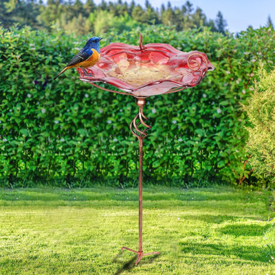 Bird Bath Glass Bird Baths For Outdoors Birdfeeder With Metal Stake Birdbath
