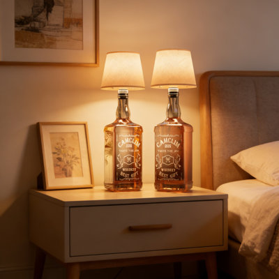 Rechargeable Wireless Bottle Lamp With Remote Control - RGB Colour Changing LED Light With Timer And Dimmer For Wine Bottles, Set Of 2 With Linen Shade For Home Bar Bedroom Decor