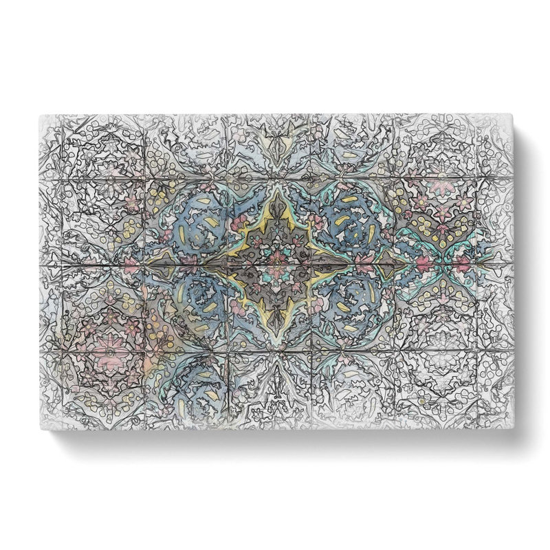 Floral Tiles In Abstract - Wrapped Canvas Print, 60cm H x 91cm W x 3cm D