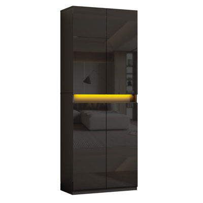 71" Tall Pantry Storage Cabinet, Kitchen Pantry With High Gloss Doors, Modern Buffet Hutch Cabinet With Led Light And Adjustable Shelves For Dining Room, Living Room, Black