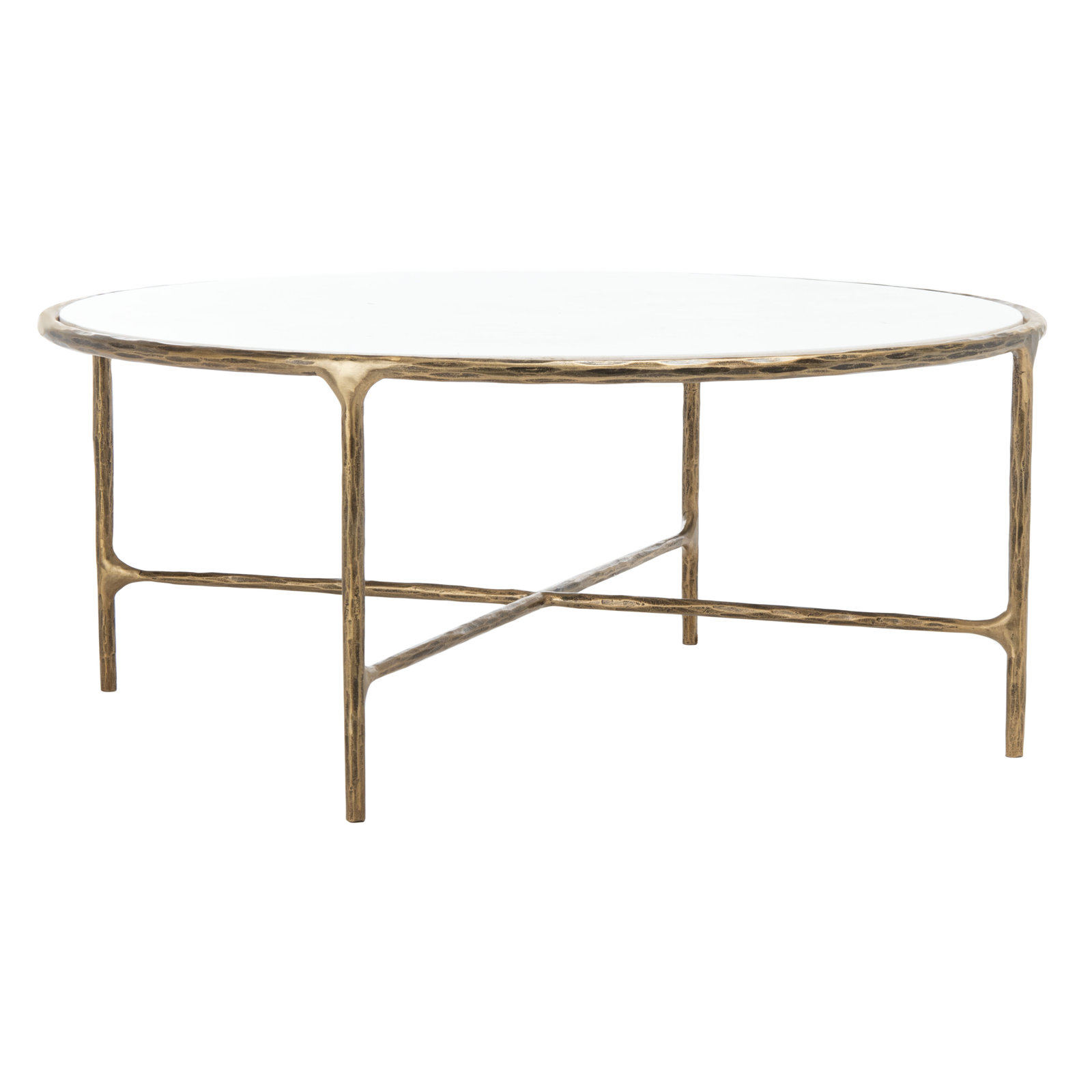 Evelynn 4 Legs Coffee Table, Brass, Marble, White Marble