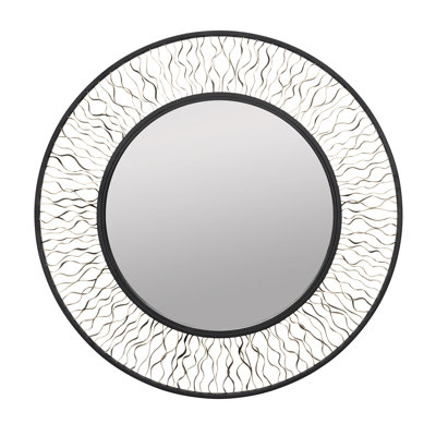 Estela 30-in Round Wall Mirror - Matte Black/French Gold