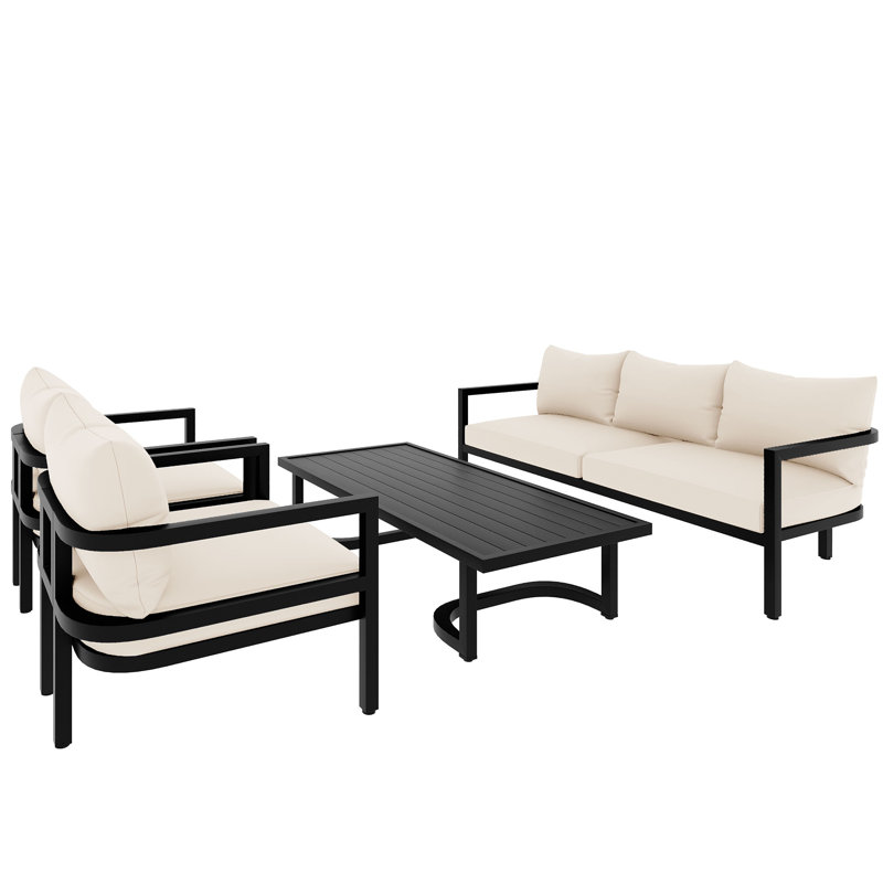 Ensemble de canapé d'extérieur multi-personnes en acier, Beige
