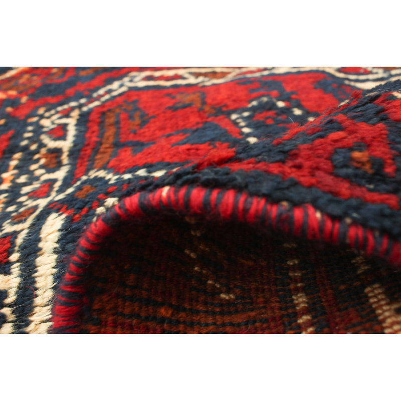 Tapis de couloir en laine noué à la main des années 1980 de conception unique 3 pi 10 po X 11 pi 9 po Tapis décoratif rouge