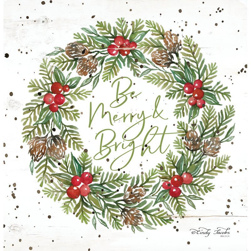 «Be Merry and Bright Wreath», impression, H 12 po x l 12 po, Papier avec cadre unique doré, Non