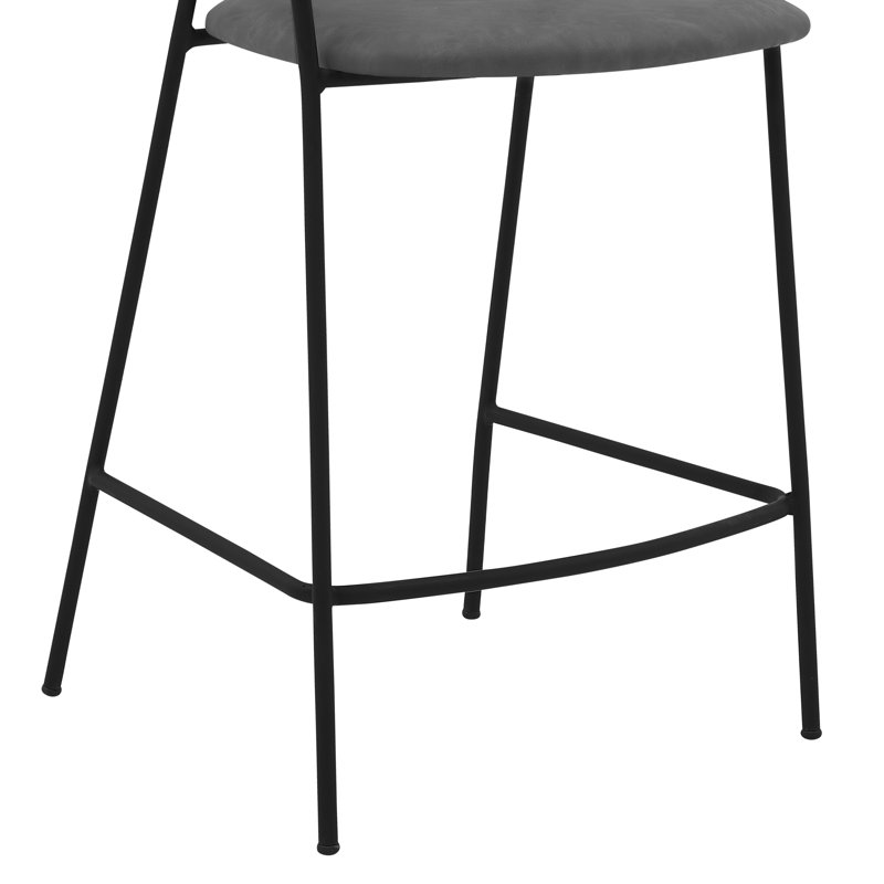 Kamryn Stool in Faux Leather and Metal with Arms and Open Back, Counter Stool (26" Seat Height), Black, Gray