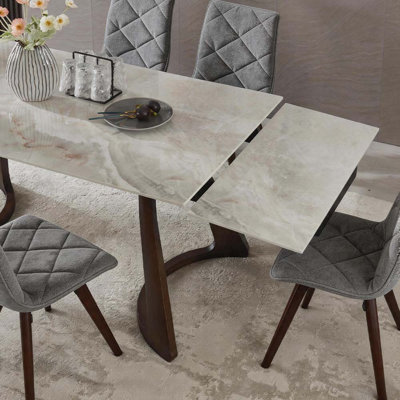 1 + 6 table en pierre agglomérée rétractable de 63 po à 94,48 po pour 6 personnes
