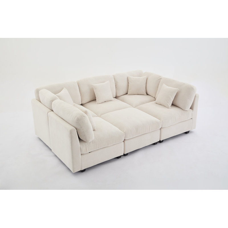 Ebern Designs 6-Piece Corduroy Sleeper Sectional