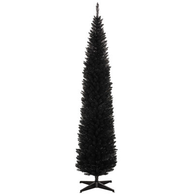 8' Artificial Pencil Christmas Tree, Slim Xmas Tree With 618 Realistic Branch Tips And Plastic Stand, Black
